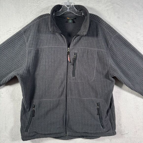 LL Bean Fleece Jacket Mens XL Tall Gray Waffle Knit Full Zip Made In USA - Picture 2 of 13